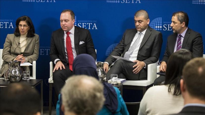 WASHINGTON, USA - DECEMBER 12: (from left to right) Mona Yacoubian, Andrew Tabler, Hassan Hassan, and Kadir Ustun attend a panel discussion on &quot;The Geneva Process: Toward a Political Solution in Syria&quot; hosted by SETA DC in Washington, USA on December 12, 2017. ( Samuel Corum - Anadolu Agency ) 