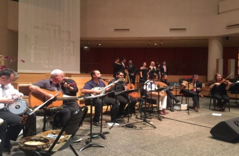 The ensembles performing together at the Hellenic Rembetika and Turkish Music Concert at St. Peter's Church in New York City. Photo by Marina Belessis Casoria
