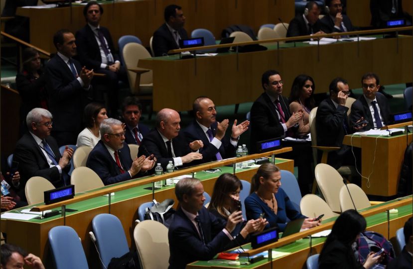 Foreign Minister Cavusoglu says: Today, the international community once again showed that dignity and sovereignty are not for sale.#Turkey #Palestine and all other co-sponsors thank every country that supported #UNGA resolution on Palestine.